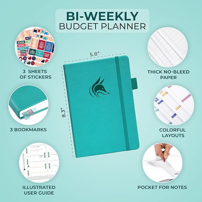 Clever Fox Bi Weekly Budget Planner – Undated Financial Organizer Book – Expense Tracker, Budgeting & Bill Notebook, A5 (Turquoise)