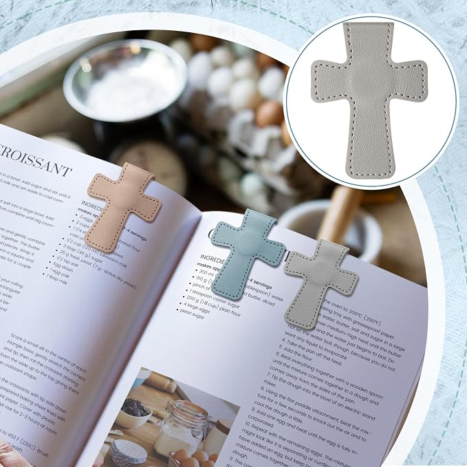 Relaxweex 6 Pcs Cross Leather Magnetic Bookmarks for Women Christian Bookmarks Page Markers Colorful Religious Cross Bookmark for Women Students Teachers Book Lovers Reading Supplies (Blue-Gray)