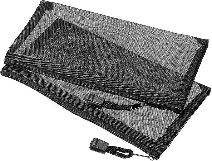 MECCANIXITY Mesh Zipper Bags, A6 Nylon Zip Pouch Pencil Case Storage Pockets for Travel Office Accessories, Black Pack of 6