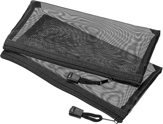 MECCANIXITY Mesh Zipper Bags, A6 Nylon Zip Pouch Pencil Case Storage Pockets for Travel Office Accessories, Black Pack of 6