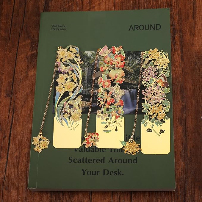 3 PCS Metal Bookmarks - Beautiful Flower Bookmarks, Chrysanthemum, Pomegranate Flowers, Narcissus