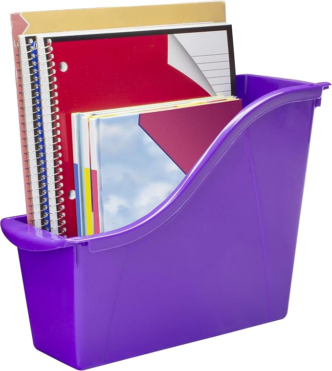 Storex Small Book Bin – Interlocking Plastic Organizer for Home, Office and Classroom, Purple, 6-Pack (71110C06C)