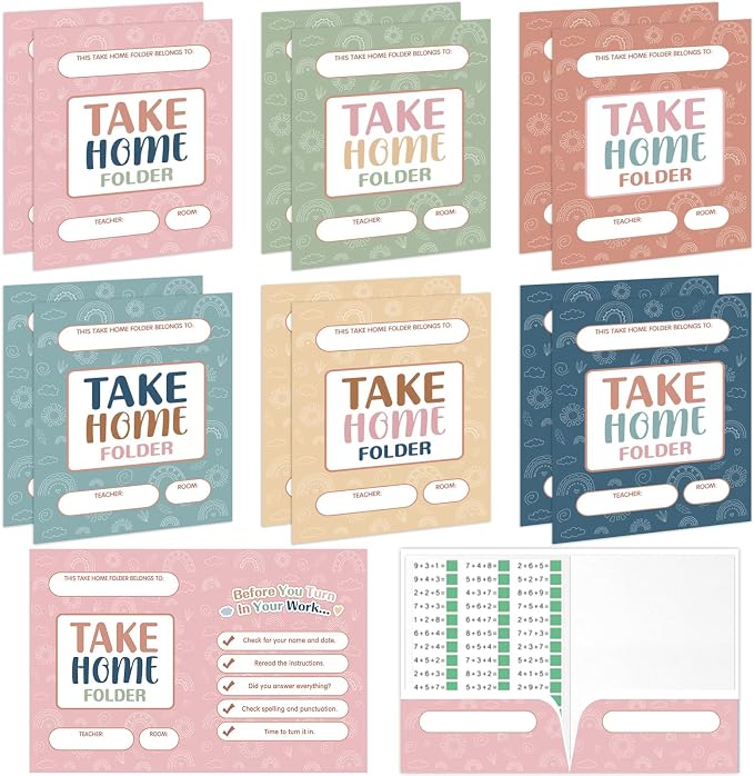 12 PCS Homework 2 Pocket Folders Bulk for Students Take Home Folders A4 Letter Size Boho Classwork Homework Organizer for Classroom Home School Office Teachers Educational Supplies 9.45 x 12.2 Inch