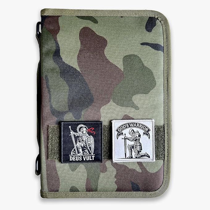 Tactical Bible Case for Men, Bible Cover for Men, Gift for Women, Bible Book Cover, Bible Cover Case with Patches, Great Christian Gift for Friends and Family (Woodland)