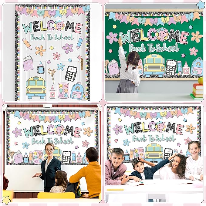Composition Notebook Bulletin Board Welcome Back to School Classroom Decorations Pastel Colorful Composition Notebook Stationery Paper Cutout First Day of School for Classroom