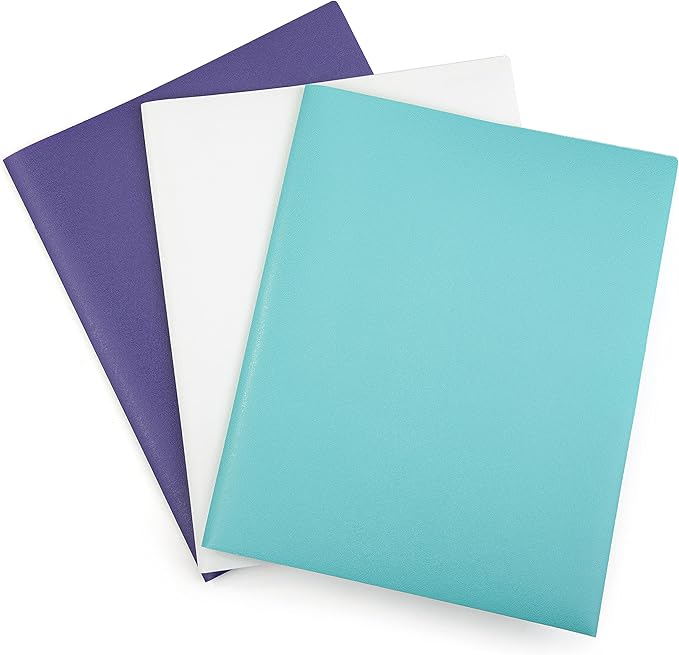 Mintra Poly Pocket Folders 3pk - Heavy Duty (Teal/White/Purple)