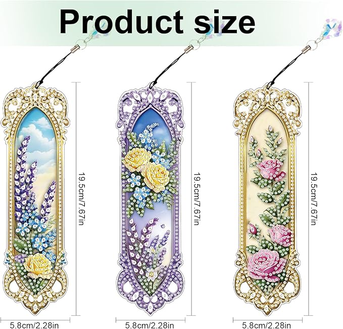 Tontut 3pcs Diamond Art Painting Kit Bookmarks, Mirror Mandala Beautiful General DIY Bookmarks, Lightweight and Durable for Reading Lovers