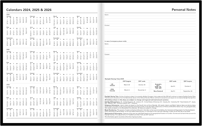 Letts of London Standard Quarto Day to a Page Planner in Leather-Look Hard Cover, 10.25-inch Length, Black, Office and School Supplies