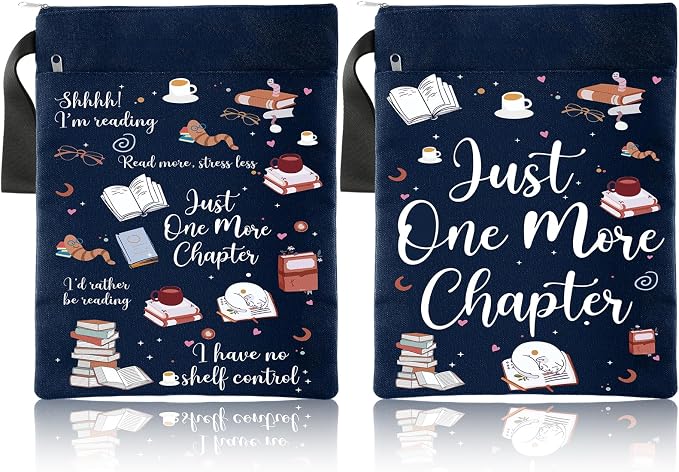 Feifeiya 2 Pcs Book Sleeves Just One More Chapter Canvas Book Cover Pouches with Zipper Washable Front Pocket Gifts for Books Lover Reader Reading