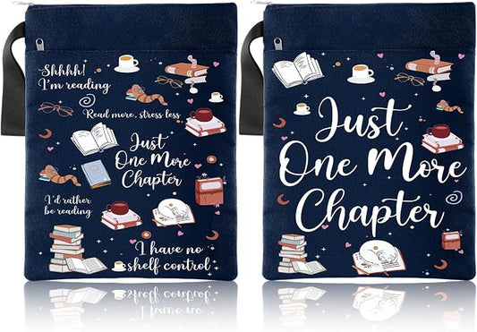 Feifeiya 2 Pcs Book Sleeves Just One More Chapter Canvas Book Cover Pouches with Zipper Washable Front Pocket Gifts for Books Lover Reader Reading