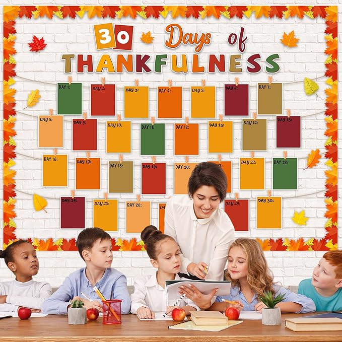 Pajean Thanksgiving Bulletin Board 30 Days of Thankfulness Maple Leaves Cutout Fall Classroom Decorations for School Classroom Home Office Wall Door Decor Supplies