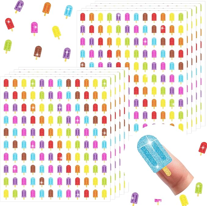 Whaline 1200Pcs Ice Pop Mini Stickers Holographic Summer Popsicle Self Adhesive Stickers Ice Lolly Sparkly Label Decals for Craft Scrapbook Envelope Reward, 10 Sheets