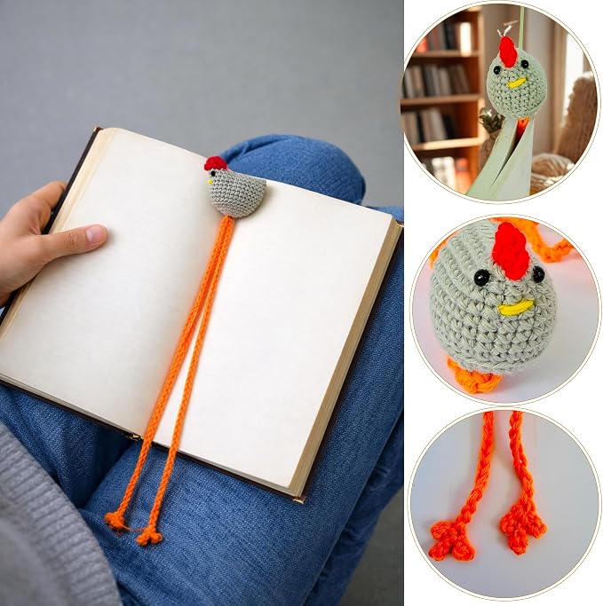 Handmade Chicken Bookmark Set of 4pcs Cute Crochet Gift for Book Lovers, Teacher Appreciation Present, Reading Accessory for Women, Teacher Gifts, Unique Farm Animal Lovers Idea, Mothers Day