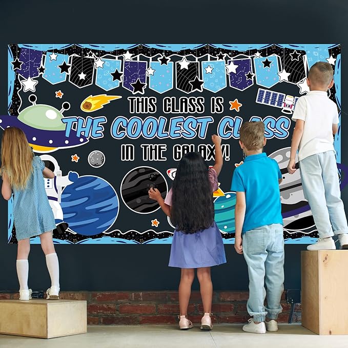 Outer Space Bulletin Board Set Galaxy Classroom Bulletin Board Decorations Astronaut Cutouts Classroom Decorations for Back to School Teachers Students Office Home Chalkboard Decor Wall Door