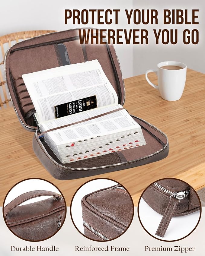 Bible Cover - Bible Case for Men with Durable Handle, Carrying Book Case Church Bag, Protective with Zippered Pocket, Ideal for Church and Prayer Meetings, Christian Gift for Men
