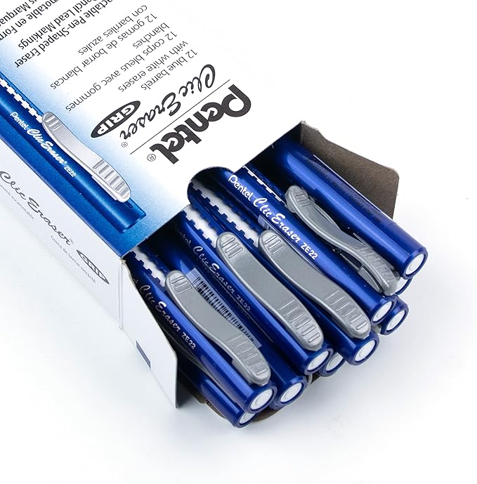 Pentel Clic Eraser Grip, Retractable Eraser, Blue Barrel, Box of 12 (ZE22C) (Pack of 4)