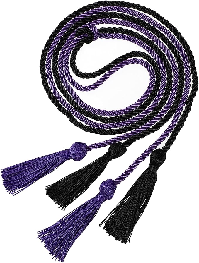 Graduation Double Honor Cords with Tassels Braided Academic Ropes for High School College Ceremony 68 Inch (Black+Purple)