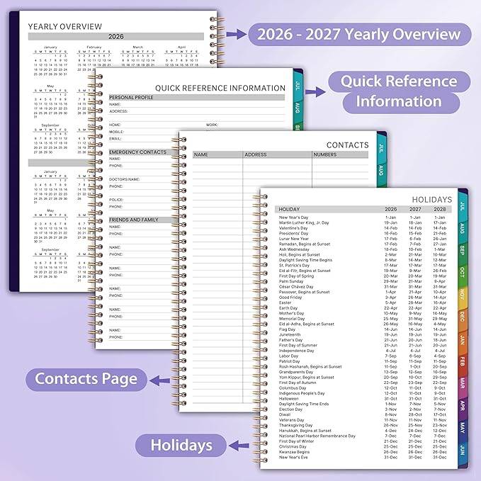 2026-2027 Appointment Book/Planner - 8.2" x 11", Daily Planner 2026-2027 from Jul. 2026 - Jun. 2027, Daily Hourly Planner with 30-Minute Interval, 12 Monthly Tabs, Back Pocket