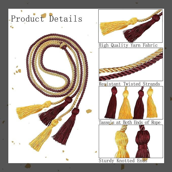 Graduation Double Honor Cords with Tassels Braided Academic Ropes for High School College Ceremony 68 Inch (Maroon+Gold)