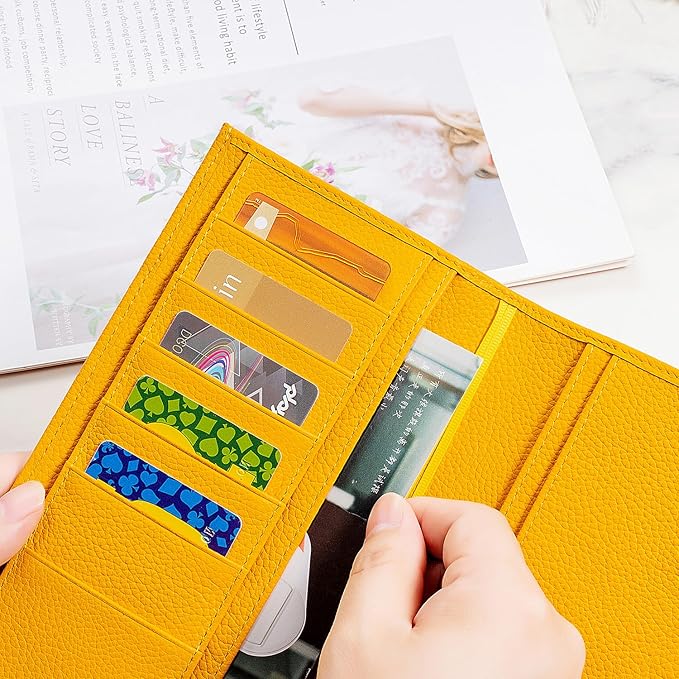 Genuine Leather Cover for Hobonichi Weeks/Weeks Mega with Pen Loop, Card Slots, Back Pocket, and Bookmarks (Yellow)