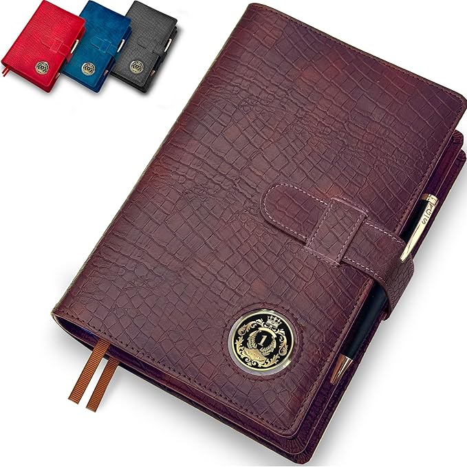GALILEO® Double AA Big Book Cover & 12 Steps & 12 Traditions | PU Leather | Medallion Holder | AA Book Covers for Hardcover | AA Gift | Alcoholics Anonymous (Crocodile Leather/Brown)