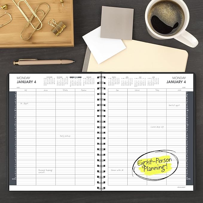 AT-A-GLANCE 2027 Appointment Book Planner, Daily Group Planner, 8.5" x 11", Eight Person, Two-Volume Set Jan-Jun & Jul-Dec, Black (7021205-27)