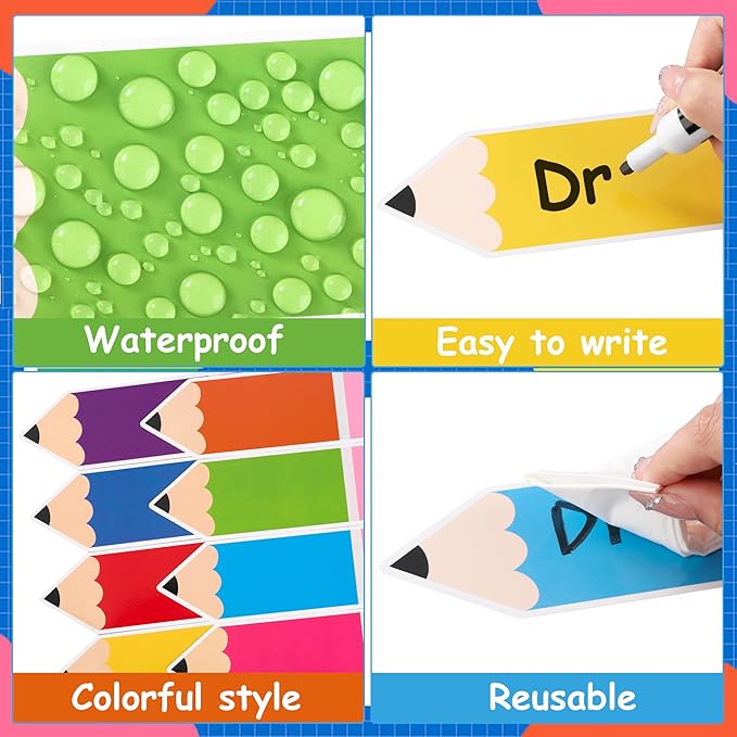 64 Pcs Colorful Pencil Cutouts Pencil Name Tags for Classroom Back to School Bulletin Board Locker Decor Paper Cut Outs with Glue Points for Teacher Student School Bulletin Board Wall Door Party Decor