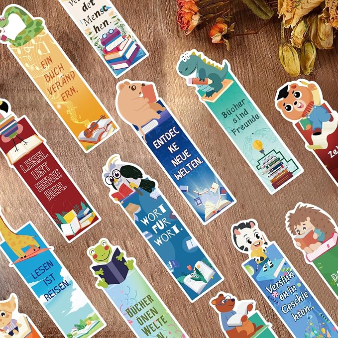 30PCS German Animal Bookmark Set - Educational Bookmarks with German Animal Names & Illustrations, Language Learning Tools for Students, Teachers, Kids Classroom Supplies