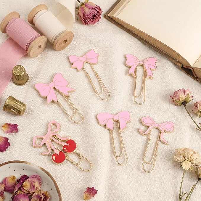 Cute Paperclip Bookmark, 6 Pcs Large Metal Paperclips, Cute Bookmarks, Coquette Preppy Planner Clips for Office Home Supplies Gifts Wedding Decoration