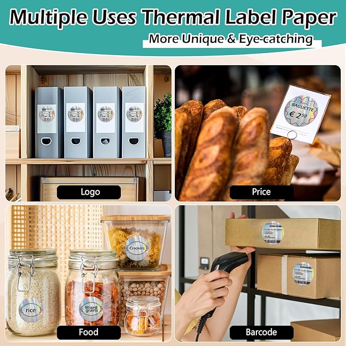 2 Rolls Thermal Labels Custom Sticker for Phomemo M110/M120/M220/241BT- Holographic Sliver Circle Sticker for MUNBYN130B/RW402B Label Maker Printer,1.96" Laser Label Paper for Logo,Name,Price,Barcode