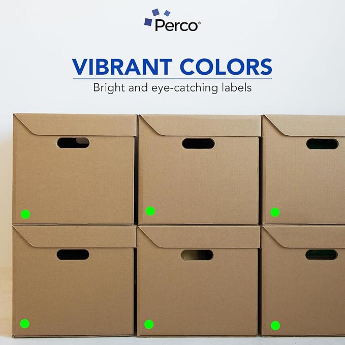 Perco Fluorescent Green 1-Inch Round Circle Dot Sticker Labels - Multi-Roll Pack (3 Rolls, 1,000 Labels Each) - Permanent Adhesive, Vibrant Colors, Strong Hold - Perforated for Easy Use - Made in USA