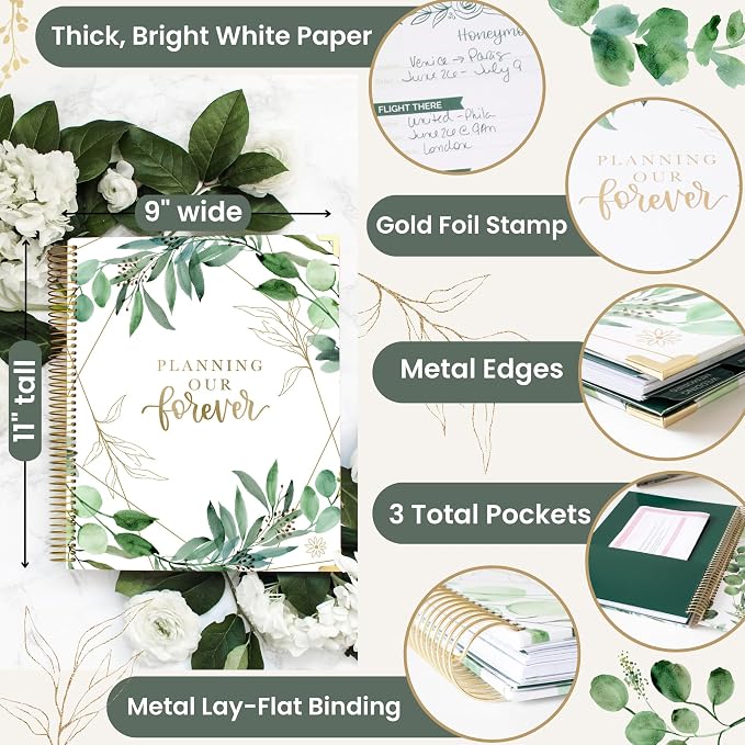 bloom daily planners Hard Cover Wedding Day Planner Bridal Journal & Organizer (Undated) - 9" x 11" - Planning Our Forever