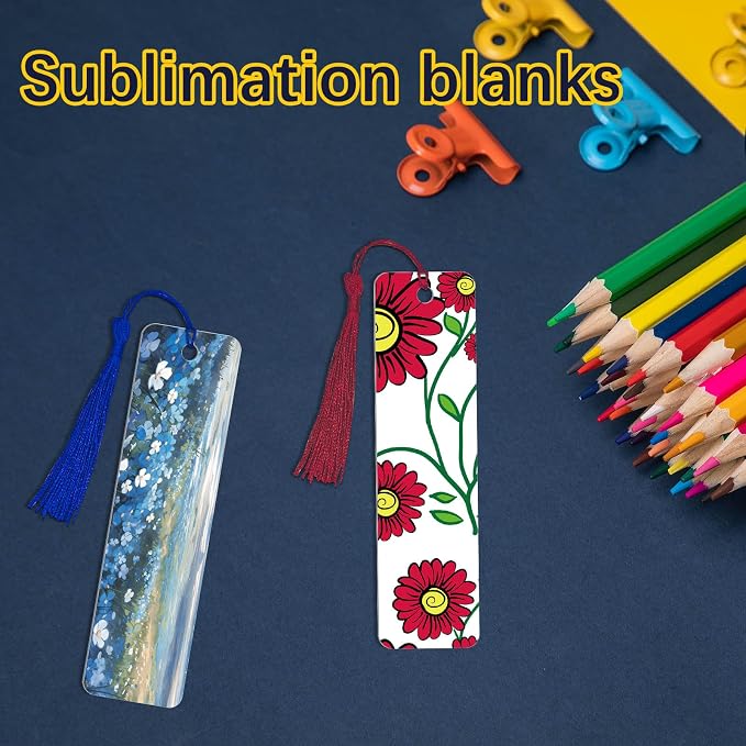 LIZOIDZSM 80 Pcs sublimation bookmarks，sublimation bookmark blank Aluminum Metal Bookmarks Bulk DIY Bookmarks with Hole and Colorful Tassels for Crafts Reading School Office Supplies, White