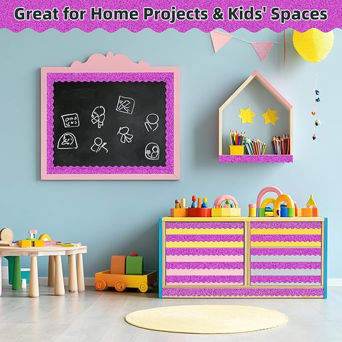 3 Rolls 98.4 Ft Glitter Bulletin Board Borders Set - Rose Red Bulletin Board Decorations for Classroom, Office，School Supplies & Home DIY - Perfect for Teachers, Posters & Birthday Party Decor