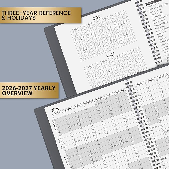 Monthly Planner 2026-2027 - 18-Monthly Planner 2026-2027 with Leather Soft Cover, July 2026 - December 2027, 9'' x 11'' with Coated Tabs