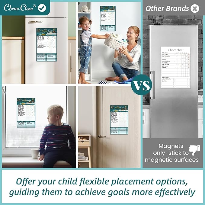 Clever Clean Dry Erase Chore Chart for Kids, Reusable Reward Chart, Non-Magnetic Kids Chore Board Clings to Any Smooth Surfaces, 6 Dry Erase Markers Included (Science)