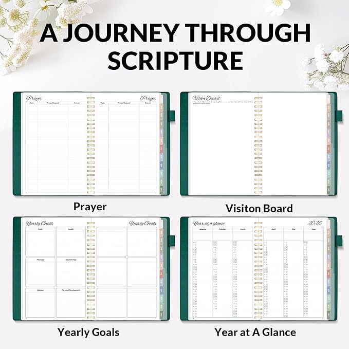 2026 Christian Planner - 12 Month Bible Journal and Prayer Planner A5 Spiral Bound, Monthly & Weekly Christian Organizer Gifts for Women Men (Pacific Green)