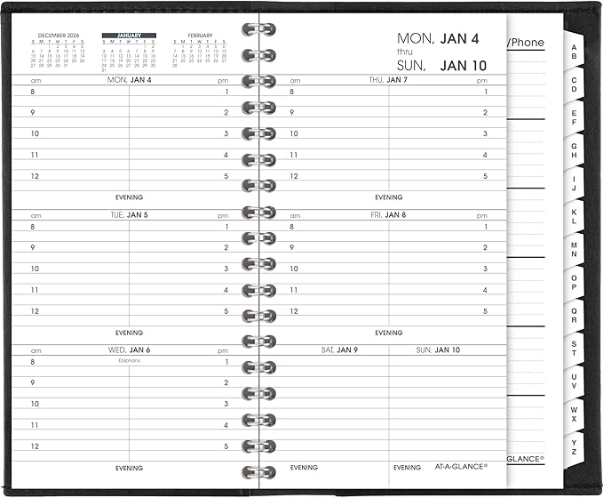 AT-A-GLANCE 2027 Refillable Planner Weekly Appointment Book, 3.25" x 6.25", Pocket Size, Hourly, Black (700080527)