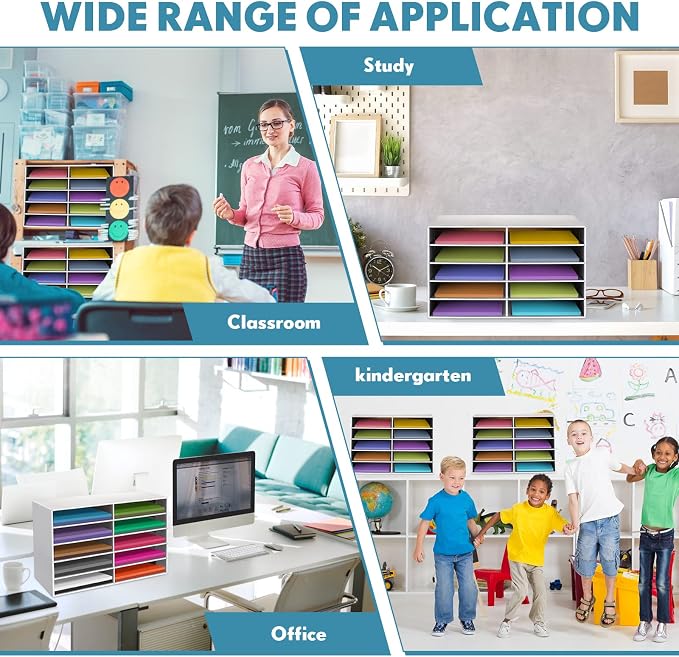 Fuutreo 1 Pcs Classroom Paper Storage Organizer Construction Paper Storage Desktop Mailbox File Sorter Sturdy Cardboard Literature Organizer for Home Office School White 19.7 x 12.4 x 11.8 Inch