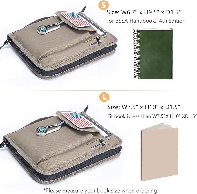 Handbook Book Cover Compatible with BoyScoouts Handbook with Amercan Flag Patch and Compass - Book Sleeve - Handbook Protector for Boys Girls