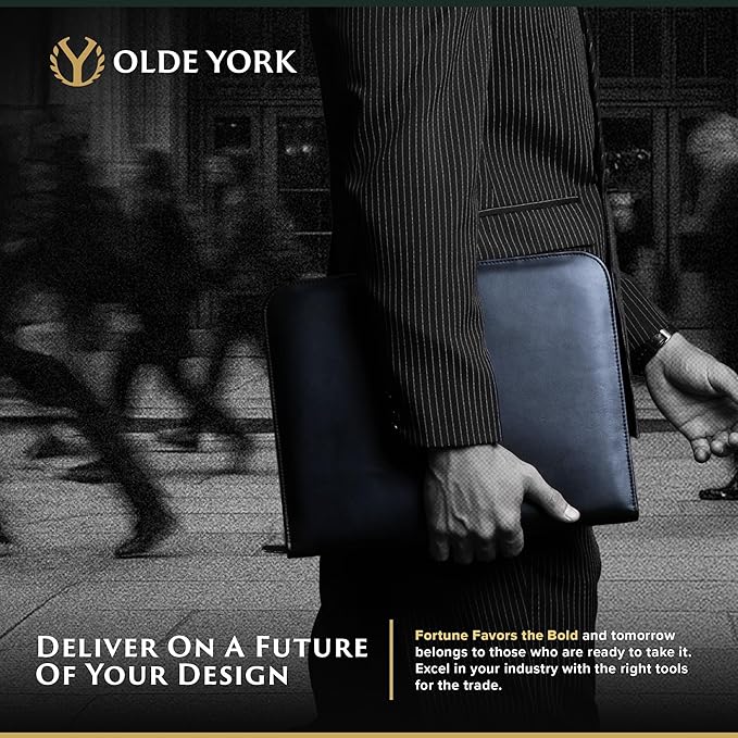 OLDE YORK Leather Padfolio — Leather Binder Portfolio for Men, Padfolio for Men & Women — 100% Authentic Top-Grain Leather (Black)