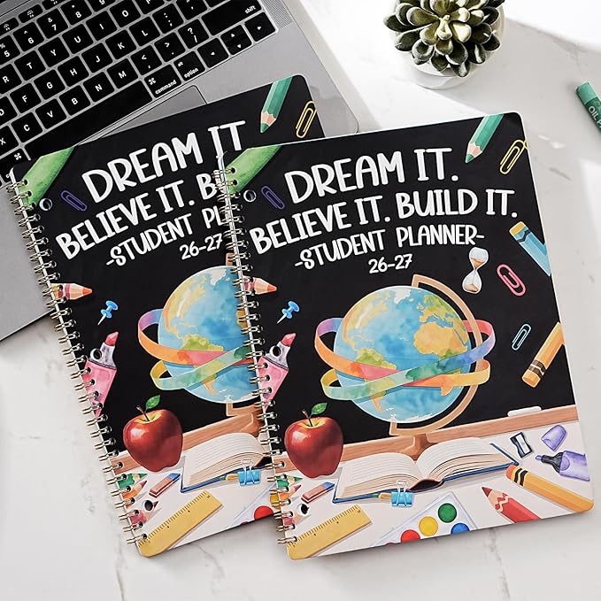 Student Planner 2026-2027 - School Planner 2026-2027 with Planner Stickers & Colorful Tabs, Aug. 2026 - Jun. 2027, 8.5" x 11", Monthly and Weekly School Planner, Academic Planner with Motivational Quotes - Globe Planner