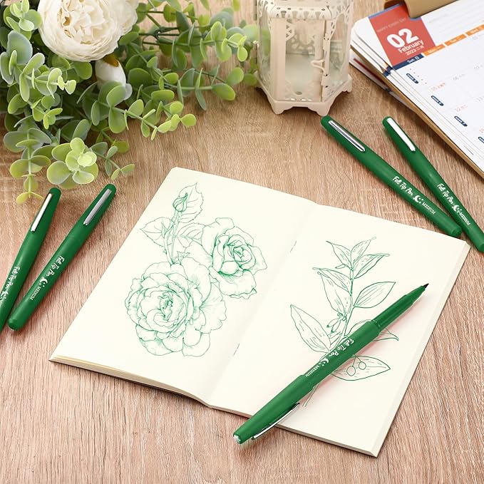 Fuyoooo 36 Pcs Green Felt Tip Pens 0.7mm Medium Point Felt Tip Marker Pens Bulk, No Smear, Quick Dry for Journaling Planner Writing Note-taking Art Office and School Supplies