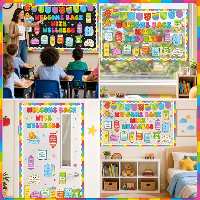 Welcome Back with Wellness Bulletin Board Set Inspirational Affirmations Classroom Decoration Mental Health Bulletin Board Motivational Paper Cutout for Back to School Poster Office Home Wall Decor