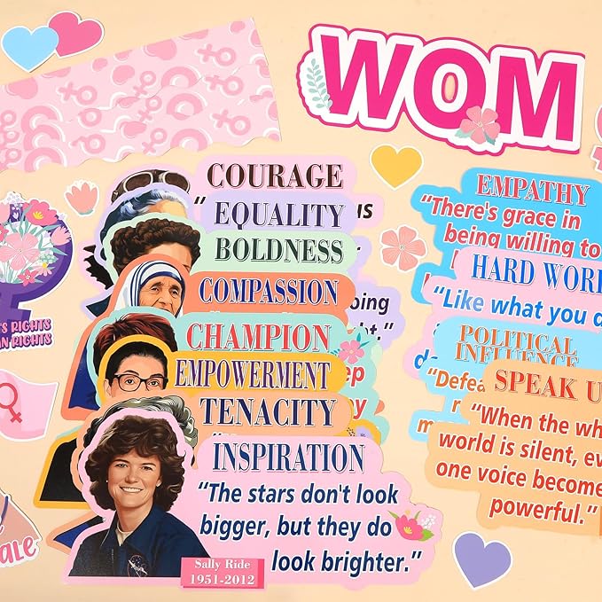 Women’s History Month Bulletin Board Set Famous Women in History Classroom Decoration Inspirational Bulletin Board Women Positive Quotes Cutouts for March Classroom School Office Chalkboard Wall Decor