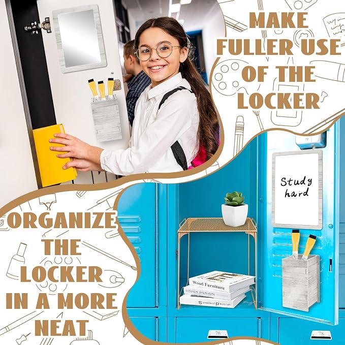 Denylo pro Magnetic Locker Accessories Kit Wood Color Back To School Essentials Locker Organizer Supplies Include Mirror Whiteboard Pen Shelf Pencil Case Magnet back To School Essentials