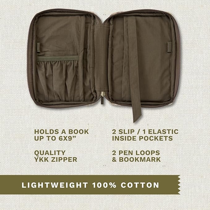 Bella Taylor Small Bible Cover for Women - Quilted Cotton Bible Case for 6 x 9 inch Books - Woodland Patch
