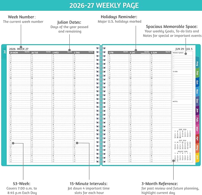 Appointment Book 2026-2027 - Appointment Planner with Weekly ＆ Monthly Spread, Jul 2026 - Jun 2027, 8.5’’ x 10.5’’, Large, 15 Minute Increments, 2026-2027 Daily Planner with Pockets, Tabs, thick paper