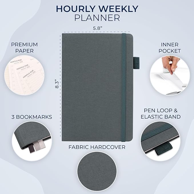 Skyline Hourly Weekly Planner – Undated Agenda & Daily Appointment Book – Time Blocking Notebook for Business Entrepreneurs, A5 (Space Blue)