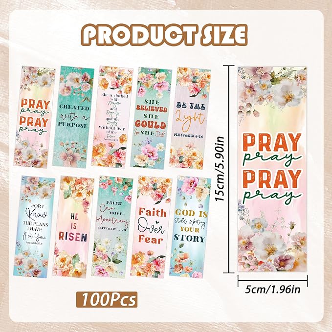 Bible Flower Bookmarks, 100 Pcs Pretty Christian Floral Book Marks, Religious Spiritual Gifts for Reading Women Book Lovers